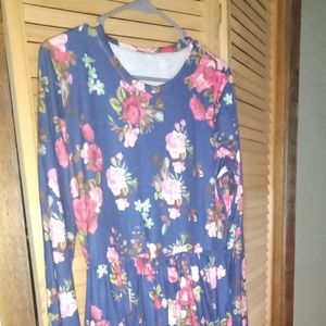 Blue and pink floral midi dress